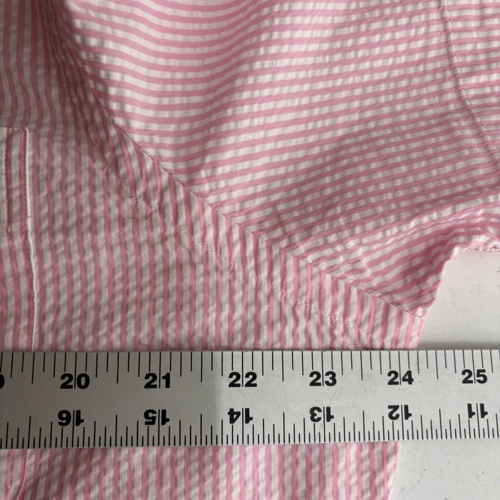 Polo Ralph Lauren Mens Pink White Seersucker Striped Short Sleeve Shirt L Preppy